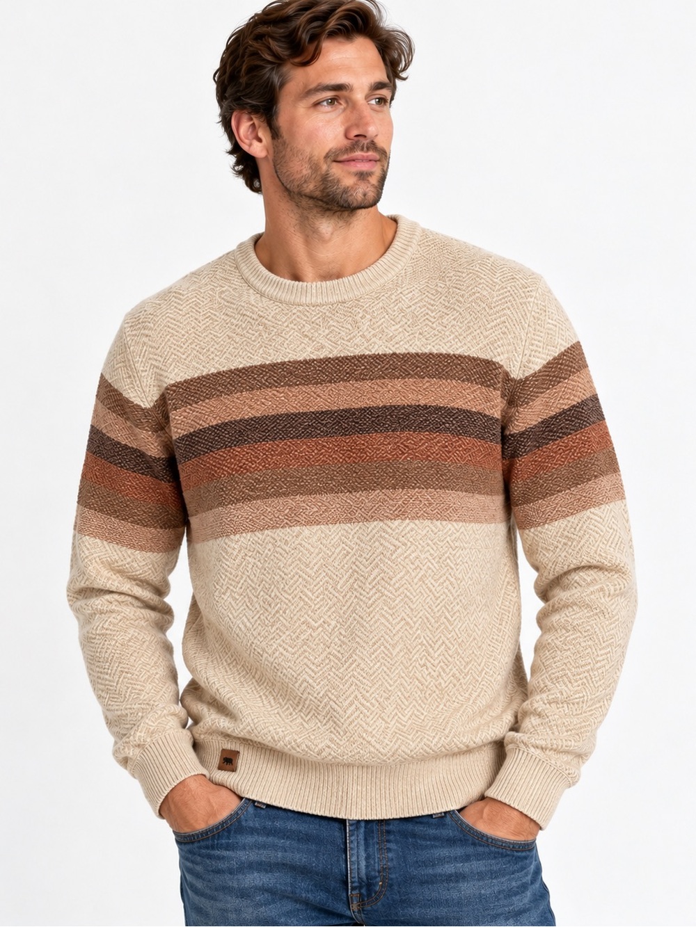 The Normal Brand Striped Ski Sweater in Beige Multi, size Men’s Large.